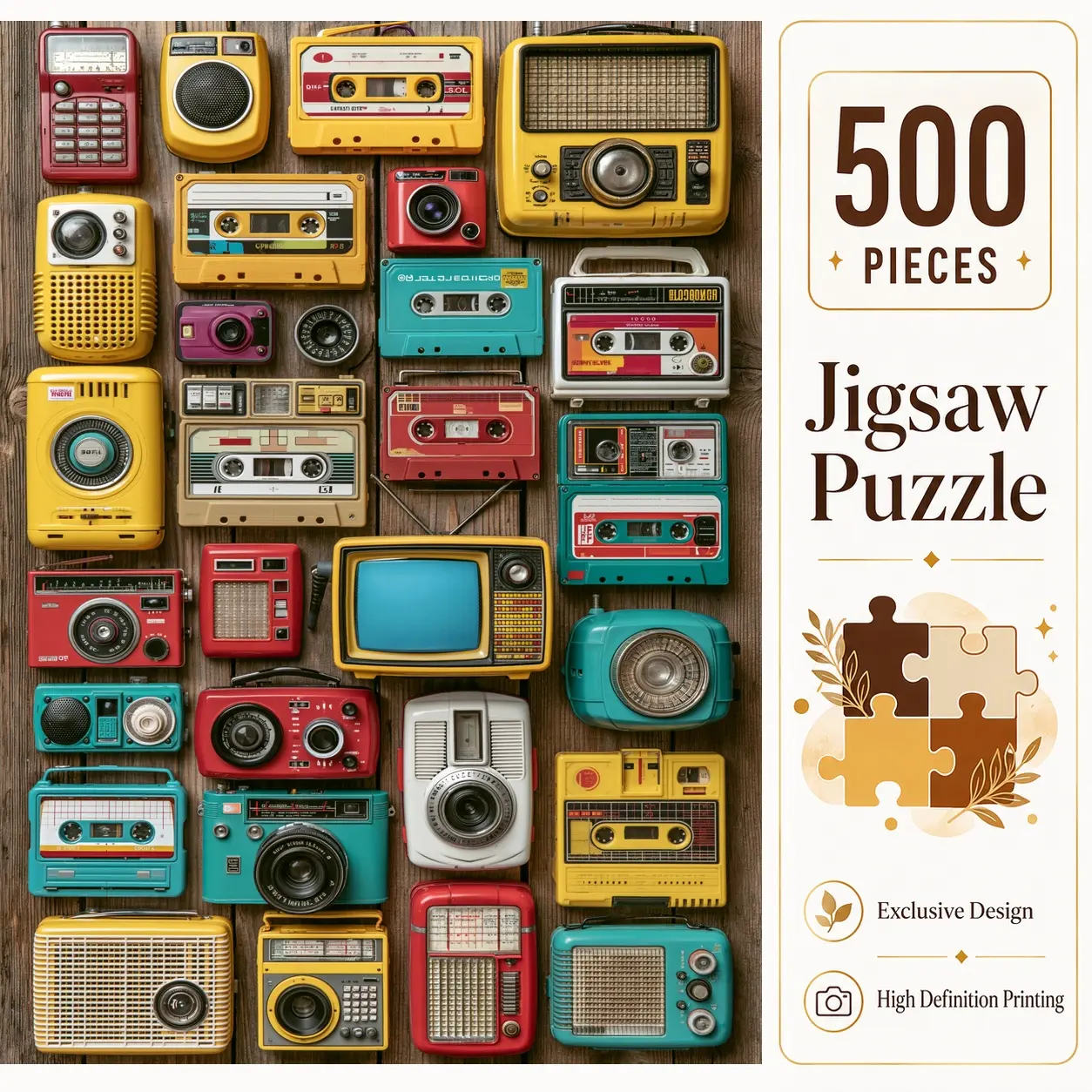 Retro Radio Cassette 500 Pieces Jigsaw Puzzle,Vintage Camera Music creative jigsaw puzzle for Adults,Family Game for Relaxation and Stress Relief,Brain Exercise Challenge,Wall Decor,Gift for Puzzle Lovers,15x20.5inch(38x52cm)