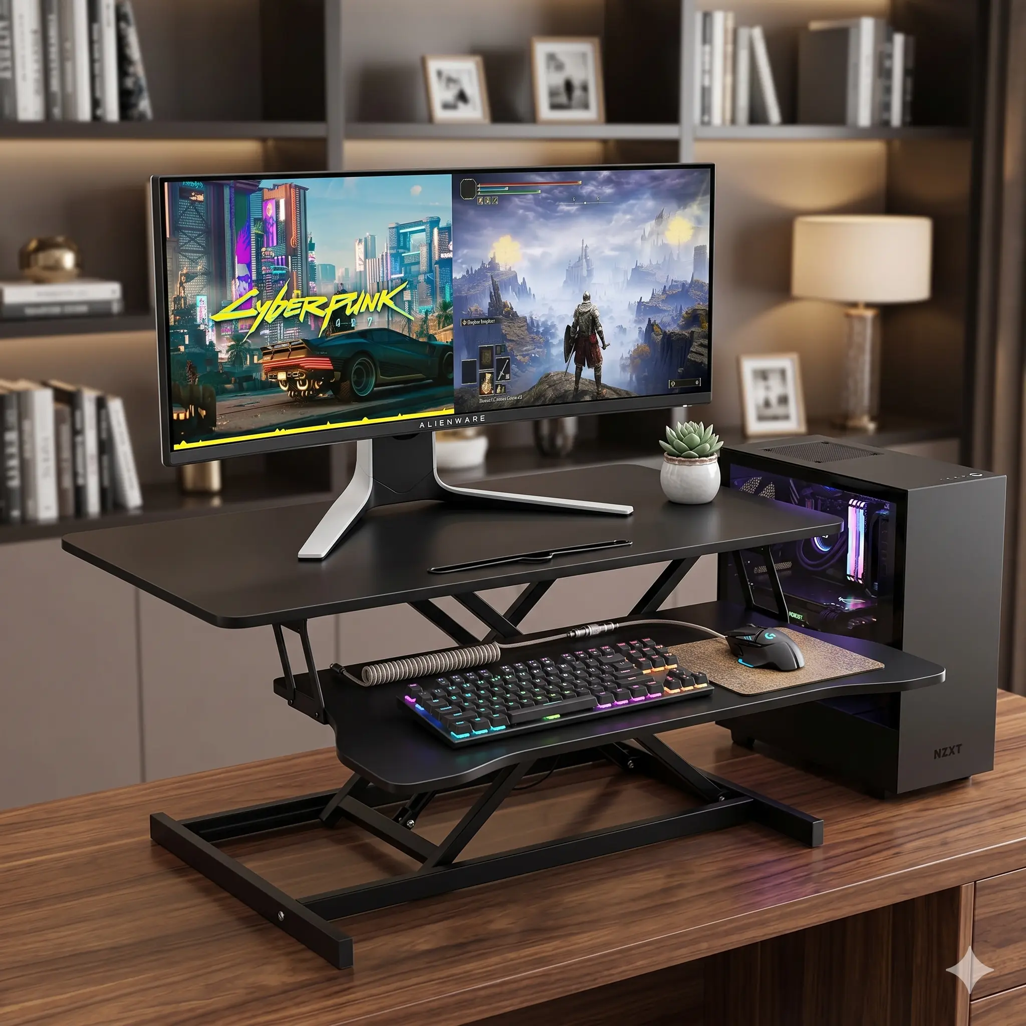 Black 32" Wide Particle Board Standing Desk Converter with Pneumatic Lifting Mechanism, Keyboard Tray, Desktop Workstation Riser for Home Office Computers/Laptops, Reduces Physical Discomfort, 17kg Capacity