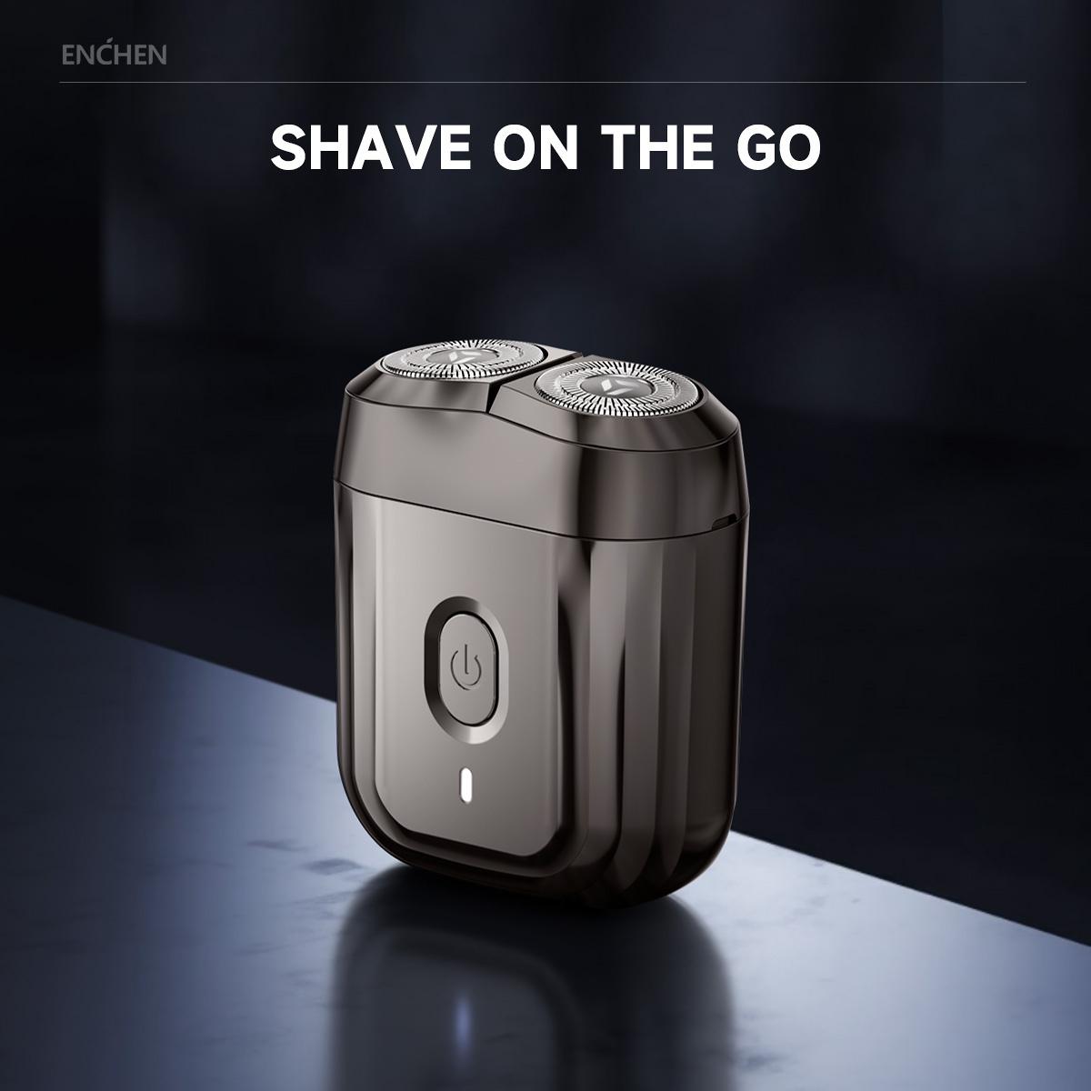 Enchen Mini Electric Beard Shaver Waterproof, Comfortable Double-Ring Magnetic Cutter, One-Button Long Lasting, Pocket Size, 2025 New Beard Shaver