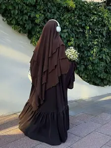 Women's Multi-Layer Plain Hijab Scarf, Soft Three Layers Khimar for Ramadan, Elegant Loose Prayer Shawl, Perfect Match for Long Robes