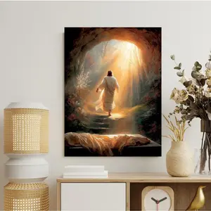 Resurrection Jesus Canvas Art, Empty Tomb Easter Painting, Religious Faith Home Decor