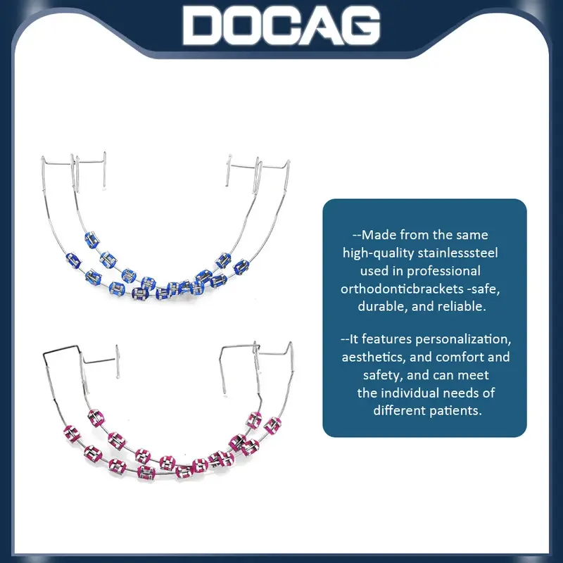 Fashion Dental Accessory 1-Pair Temporary Colorful Fake Braces Clip-Ons - Metal Brackets, Ligature Ties, Rainbow Design, Precise Groove, Ball Hook, Tooth Decoration, Precise Size, Party Costume Jewelry Charm, Oral, Orthodontic Brackets, Tooth Accessories