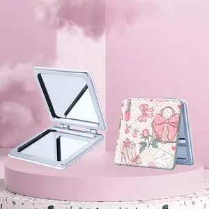 Fashion Bow & High Heels Pattern Mini Folding Makeup Mirror, 1 Count Portable Pocket Size Makeup Mirror, Makeup Tools for Women & Girls