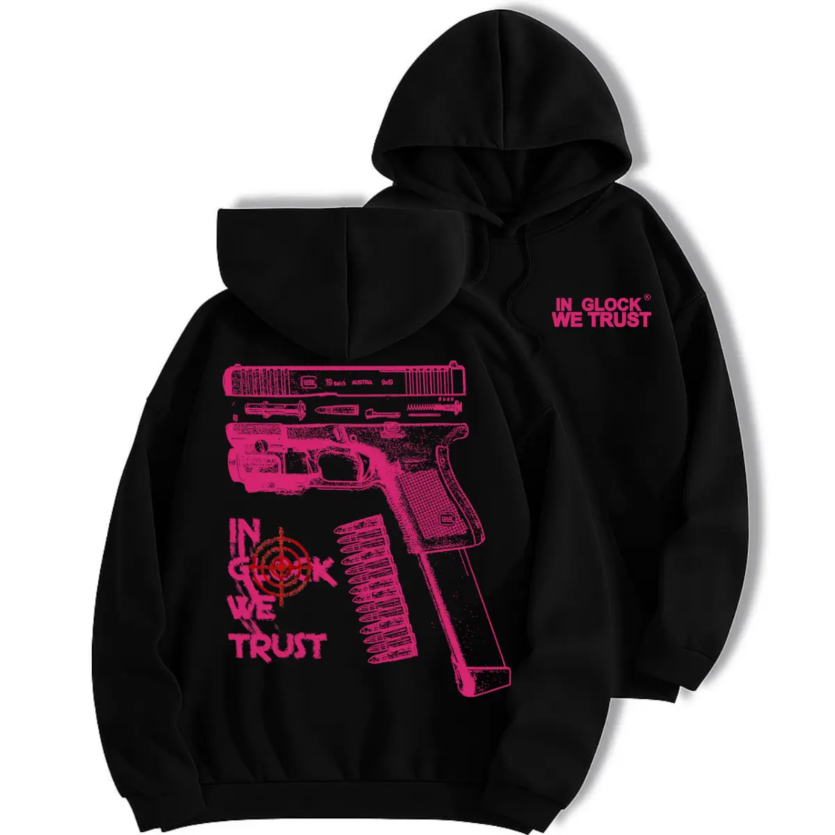 [graphic hoodies]IN GLOCK WE TRUST HOODIE,Design Glock Pink hunting Hoodie Full Color ,for men and women,Gift Hunting Hoodie Large-sized printed T-shirt