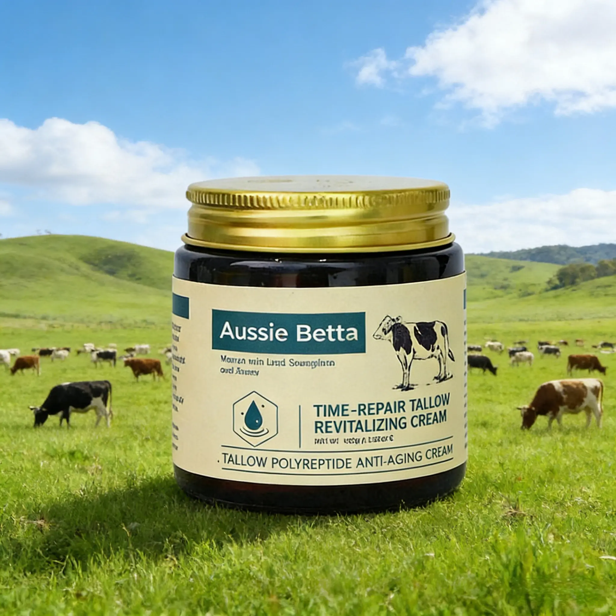 Aussie Betta Time-Repair Tallow Revitalizing Cream - Skin Repair, Deep Moisturizing, Soothing Overnight Moisturizer for Deep Wrinkles, Dry & Sensitive Mature Skin with Peptides & Shea Butter, Deep Moisturizing Repair, Intensive