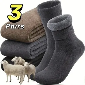 3 Pairs of Thick Winter Socks for Men, Soft Plush Warm Boot Socks, Suitable for Outdoor Work And Leisure, a Gift for Husbands, Fathers, Or Boyfriends, Knitted Items in European Sizes (39 45) And US Sizes 9 11.