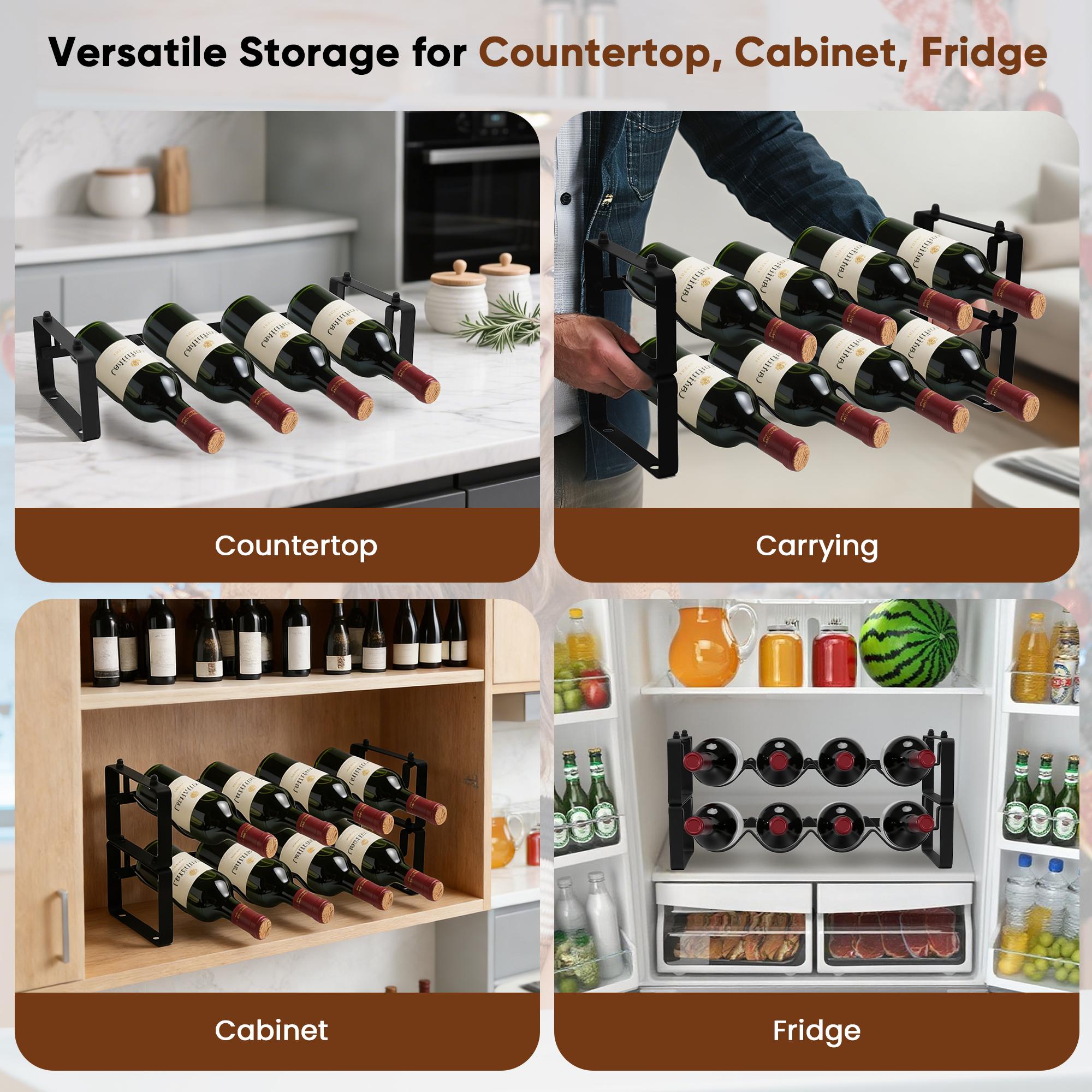 Black Metal 4-Bottle Countertop Wine Rack - Wave-Shaped Home Organizer for Wine Bottle Storage Glass Brewing & Juicing Space-Saving Anti-Rust Clip