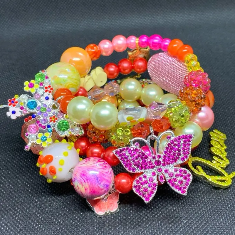Custom Jewelry and Waistbeads with Colorful Beads and Sparkling Butterfly Design