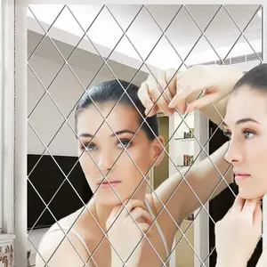 Silver Color Diamond Design Acrylic Mirror Self-Adhesive Decorative Wall Sticker, Modern Home Decor for Living Room and Bedroom
