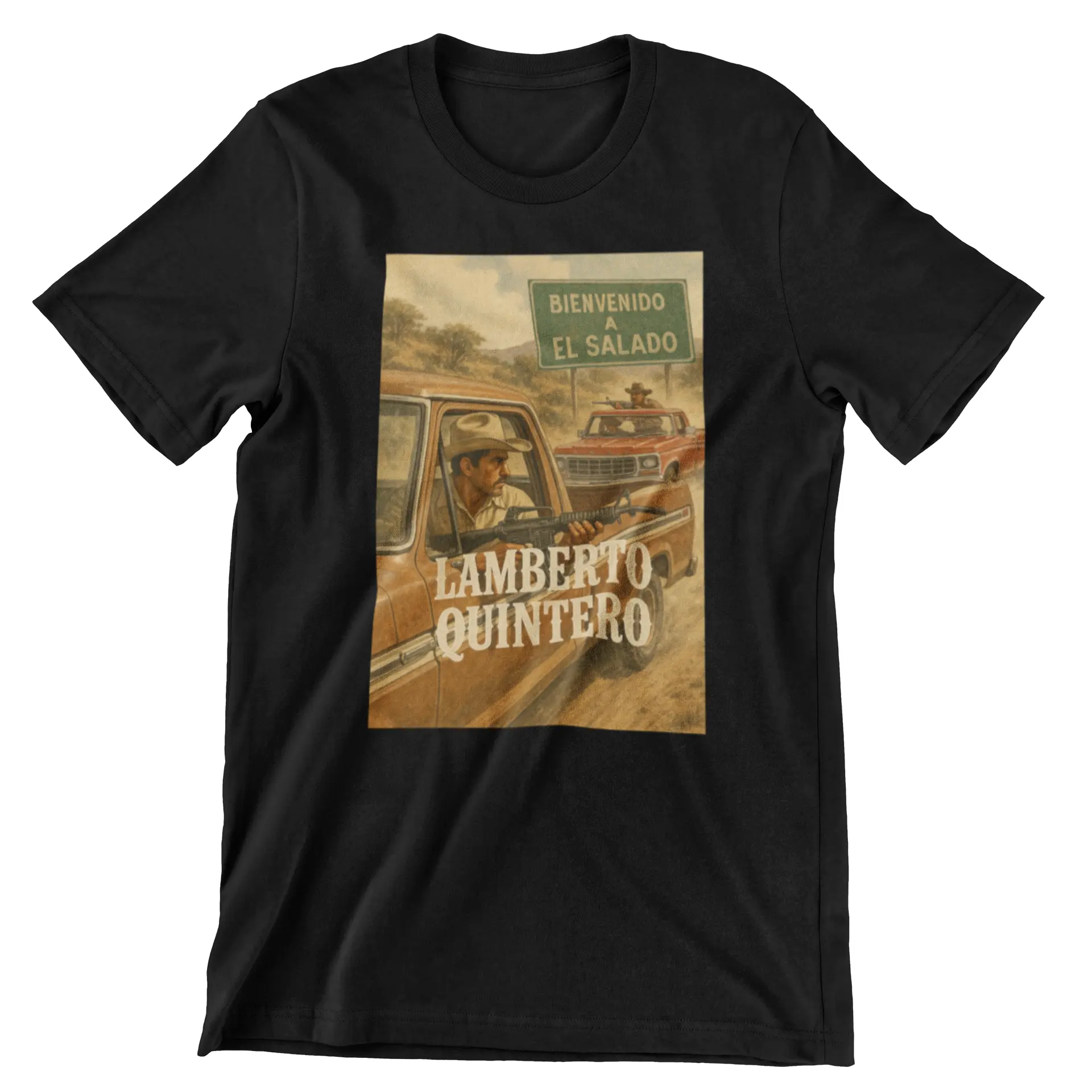 Men's Cotton Casual Stylish Shortsleeve Tshirt - Lamberto Quintero "Bienvenido a El Salado" Graphic Menswear, Vintage Mexican Comfortable Top