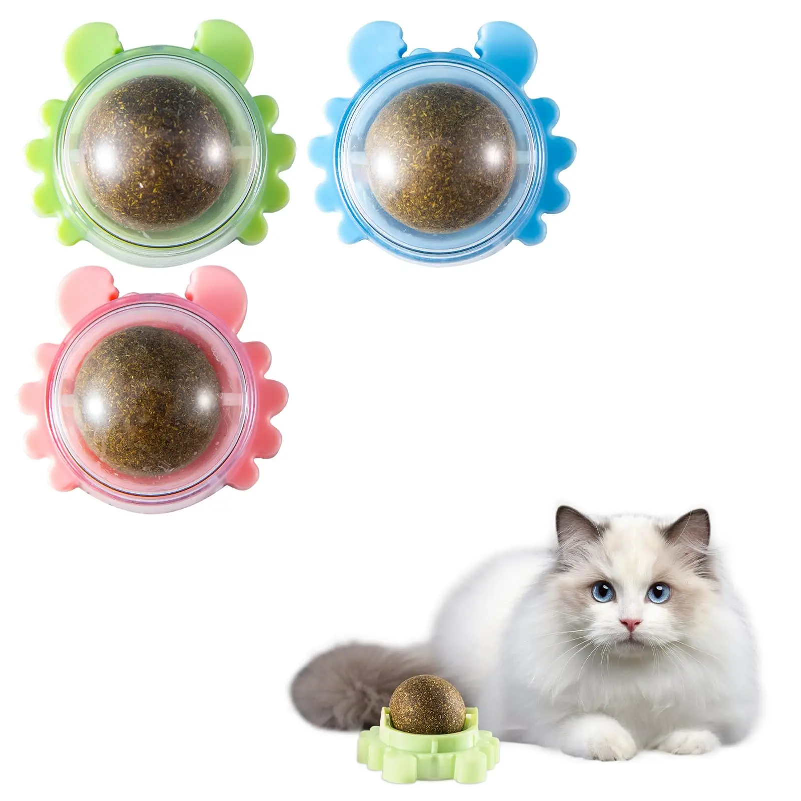 Catnip Balls Toy for Cat, Wall Catnip Roller for Cat Licking, Teeth Cleaning Dental Edible Kitten Toy, Natural Rotating Crab Cat Toy