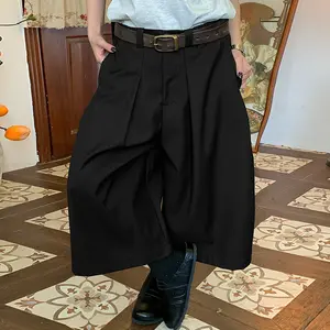 INCERUN Men's Genderless Baggy Crop Wide Leg Pants Minimalist Avant-Garde Hakama Trousers