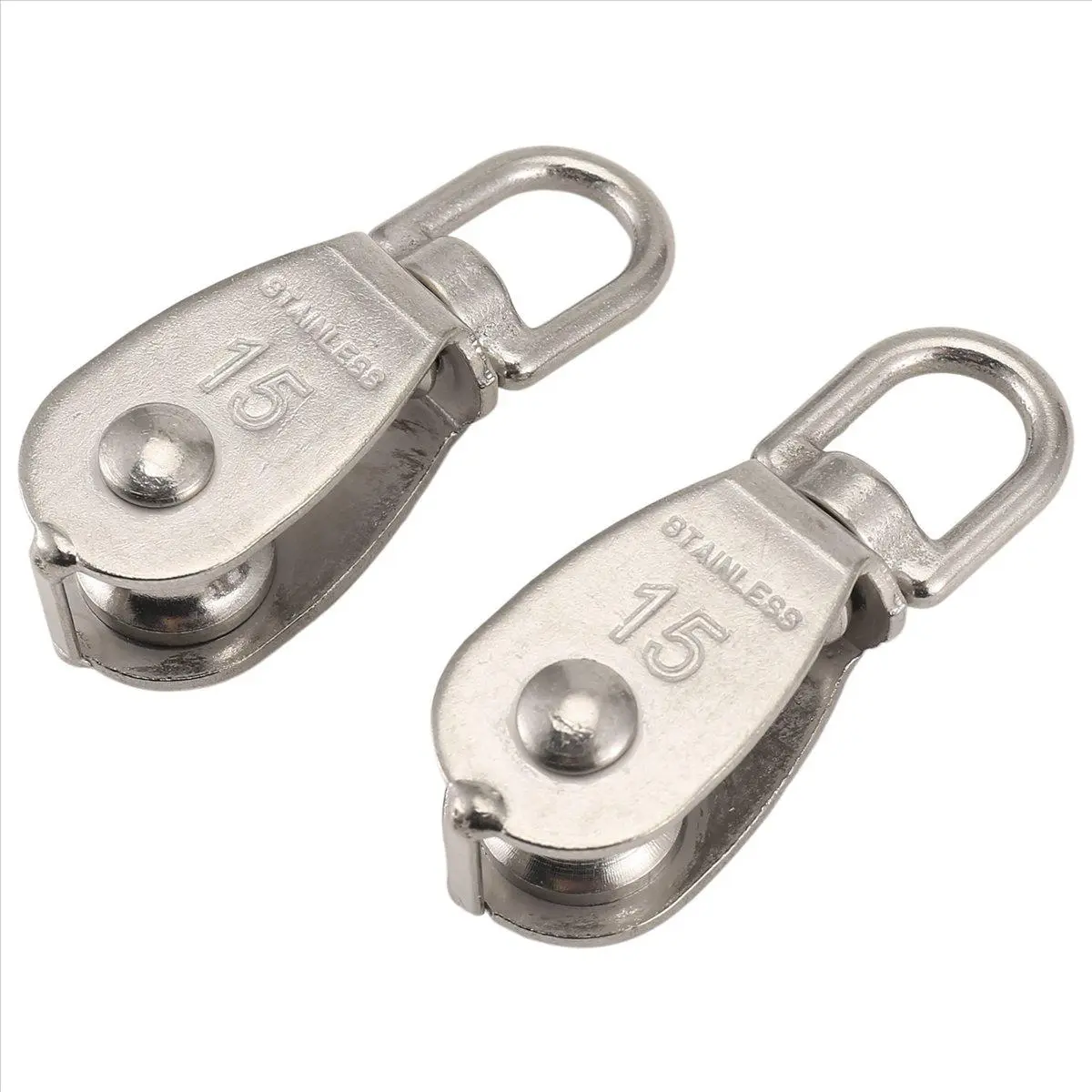 Pulley 304 Stainless Steel Single Pulley Block M15 Small Heavy Duty Swivel Bearing Pulley System for Rigging,2Pack