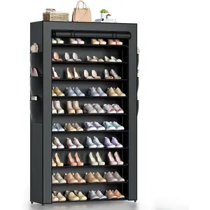 10+1tier Shoe Rack with Cover, Tall Shoe Rack Organizer 40-50 Pairs Large Shoes Rack Storage Organizer Stackable Tall Shoe Shelf Storage Metal Tall Shoe Rack Shoe Organizer for Closet Entryway Garage