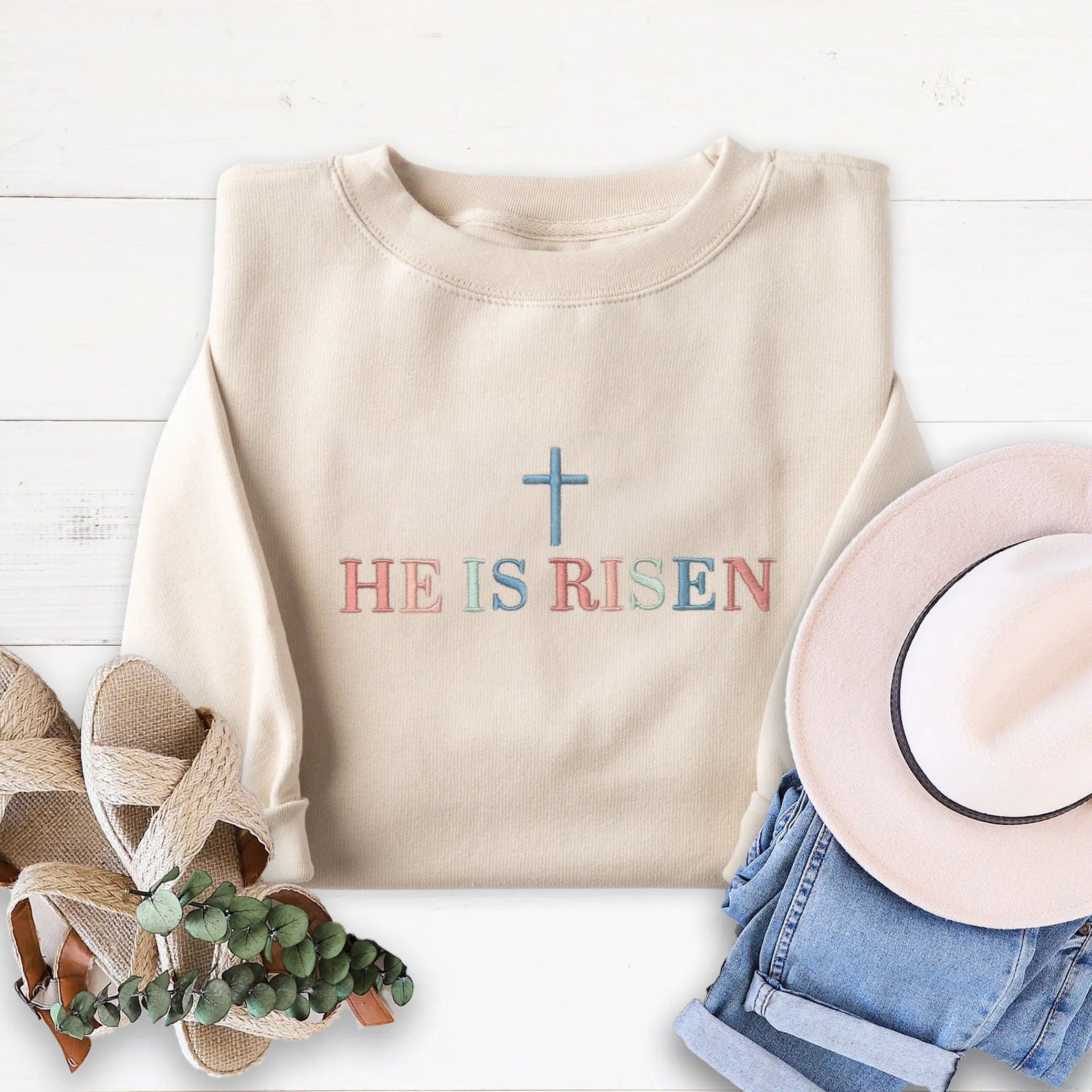 Embroidered He is Risen Sweatshirt