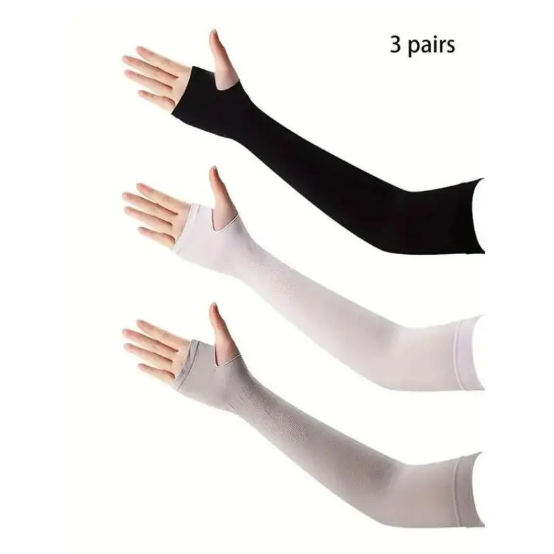 Modest Unisex Nylon Knitted Fit Ice Silk UPF 50 Sun Protection Handsocks - 3 Pairs Stretchy Lightweight UV Block Arm Sleeves for Outdoor Running, Cycling