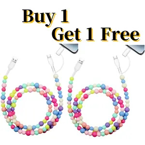 【Buy 1 Get 1 Free】Charging Cable 3.3 Feet [MFi Certified] Beaded Phone Charging Cable USB-A Charging Cable, Compatible with All Devices USB-C and Lightning Interfaces 2-in-1 Data Cable Compatible with iPhone , iPad Pro/Air/Mini with Color Options
