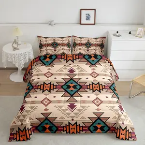 Bohemian Bedding Sets,Western Comforter Set,Ethnic Tribal Arrow Aztec Quilt Indian Tribe Geometric Diamond Triangle Duvet Insert