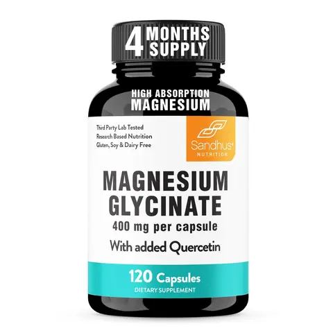 [Sandhus] Magnesium Glycinate 400mg with Quercetin – Supports Sleep, Muscle Recovery, Bone Health & Immunity Healthcare Calcium Dietary Supplement Natural Fitness Mineral Relax Healthy