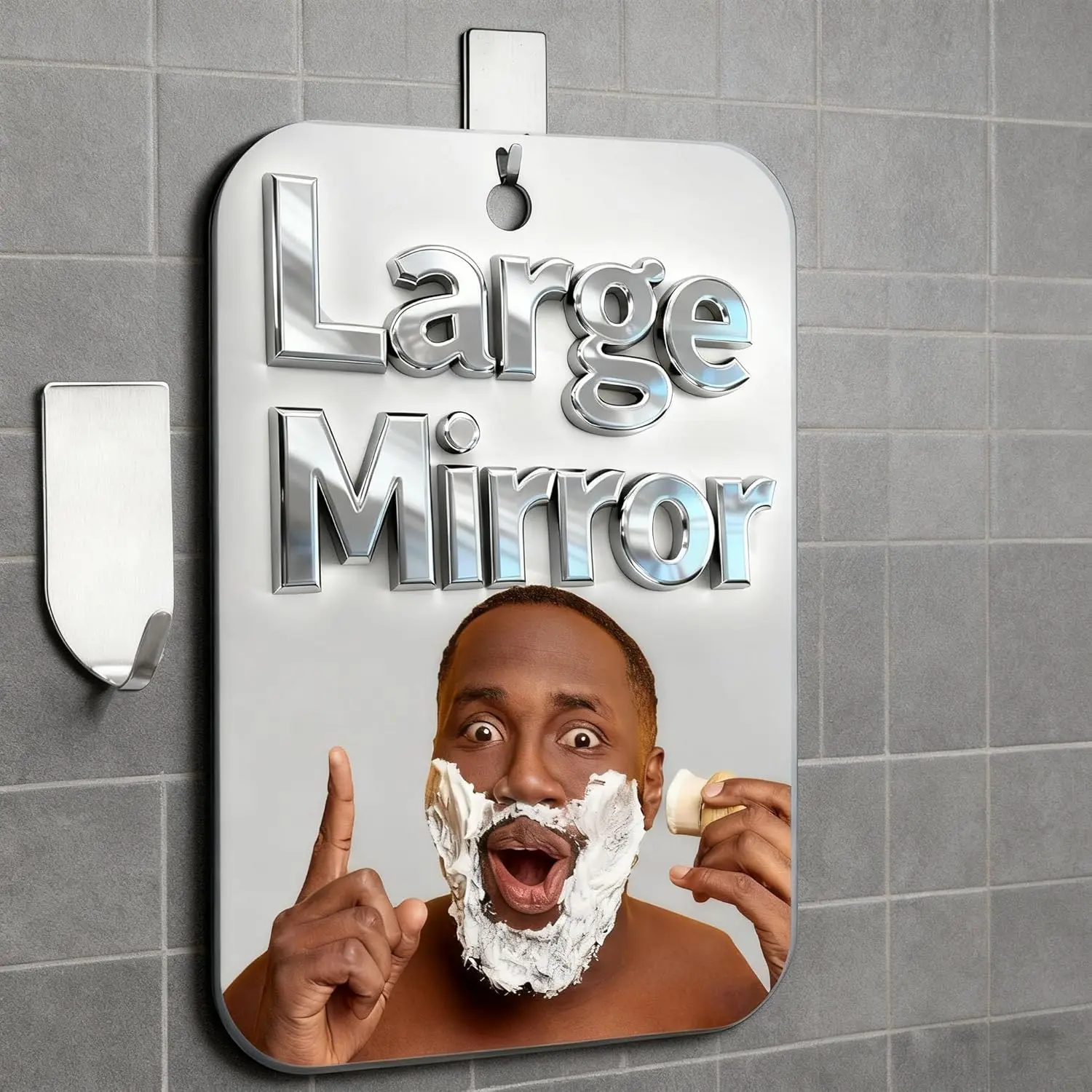 11x8 in Large Rectangle Wall Mirror for Men's Shaving, Shatterproof Fog-Free Moisture-Resistant Bathroom Gadget, No-Drilling Wall Mount with Free Waterproof Holder