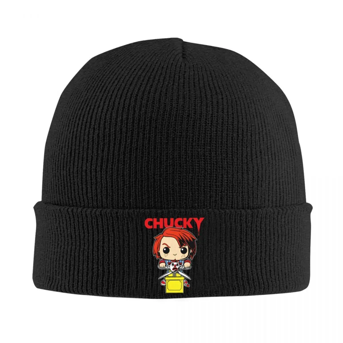 Unisex Chucky Graphic Ribbed Beanie Hat - Warm Acrylic Knitted 1-Size Sports & Outdoor Cap, Casual Winter Cold-Weather Wear, Cold Wash Only, Dry in Shade