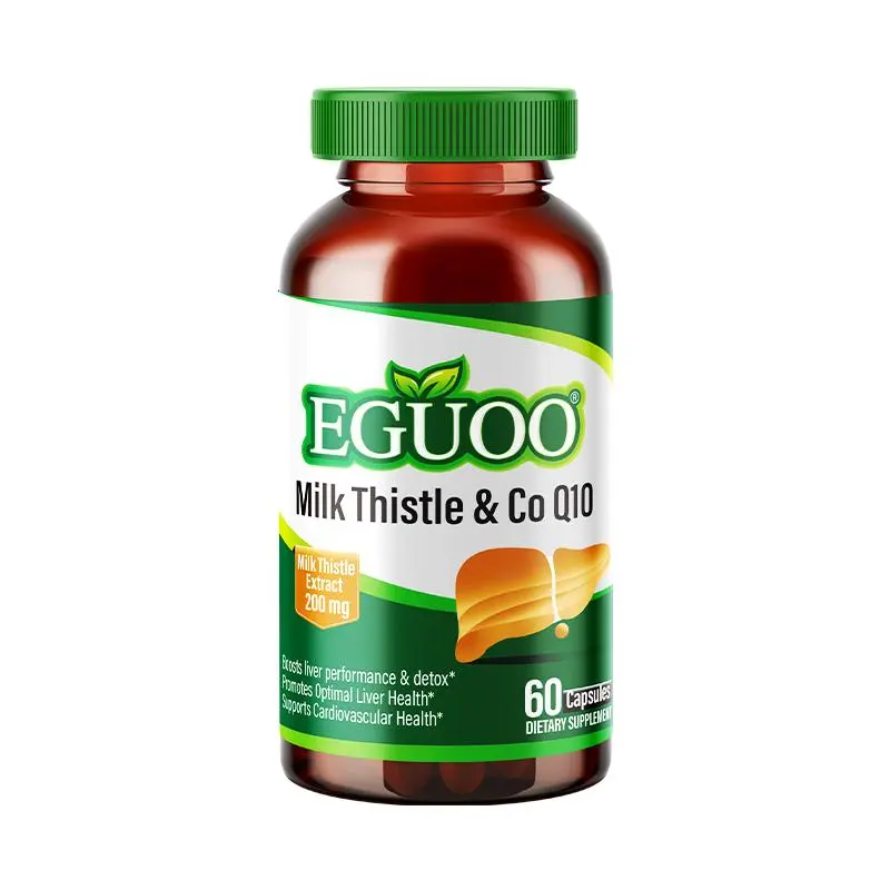 EGUOO Milk Thistle & Co Q10 60 Capsules Natural Liver Support Supplement with Silymarin Artichoke & Curcumin for Detox & Colon Cleanse