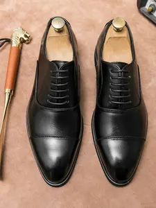 Men's Three-Panel Leather Derby Shoes, Business Formal Oxford Dress Shoes, British Style Wedding & Office Wear, Perfect for Groom Rubber