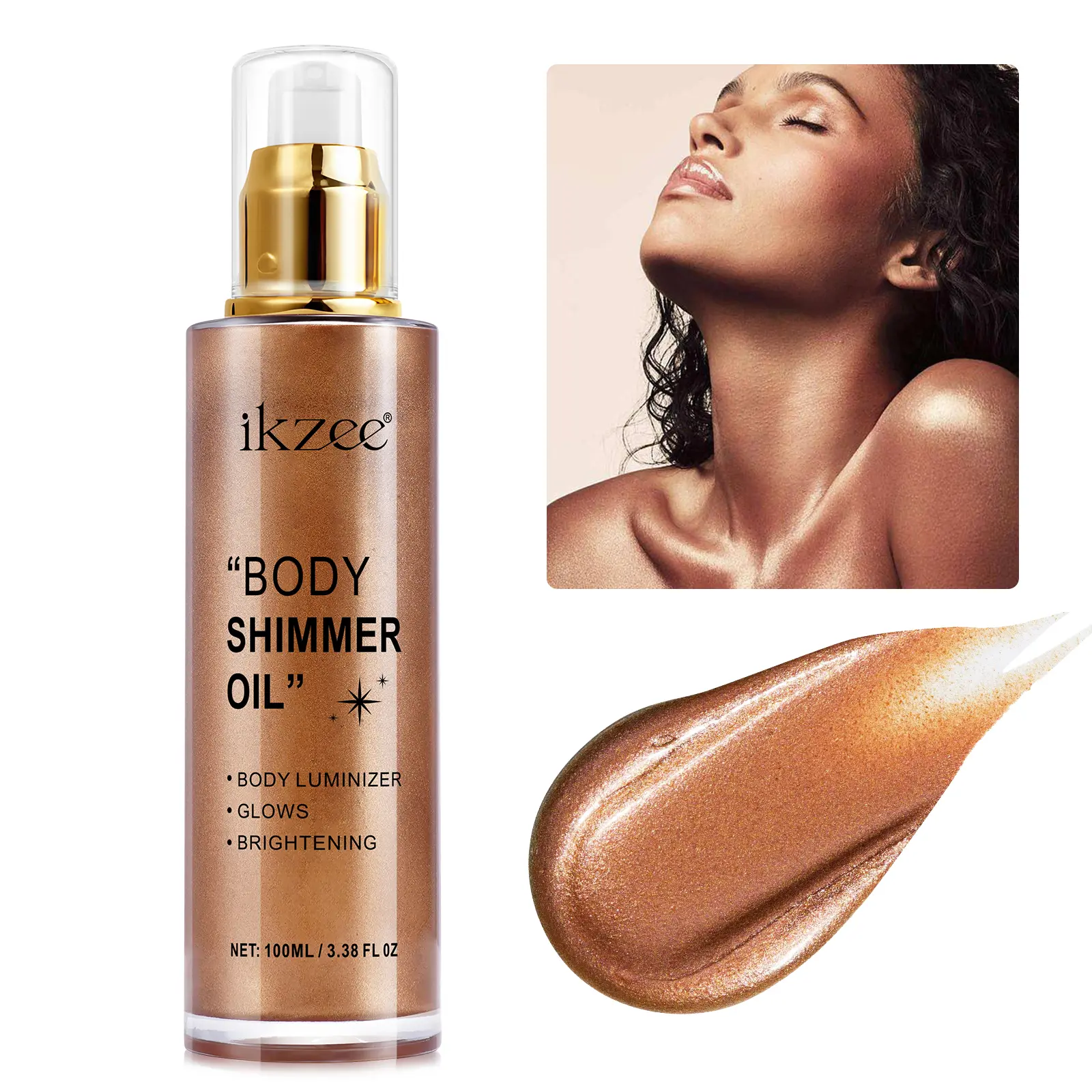 Ikzee Glazed & Glisten Sunlit Glow Brightening Body Oil Gel - 100ml Vanilla Cocoa Blend, Ultra-Hydrating Moisturizer, Glowup Funky Body Makeup, All Skin Types, Adult Selfcare Item, Summer Use, Body Care, Cosmetic campingessentials