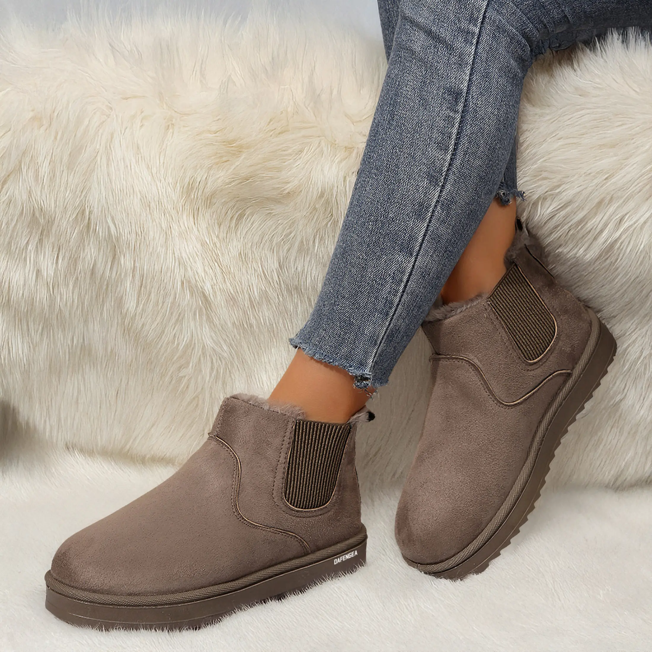 Warm Plush Fleece Lined Ankle Snow Boots Waterproof And Anti-Slip Indoor Outdoor Shoes