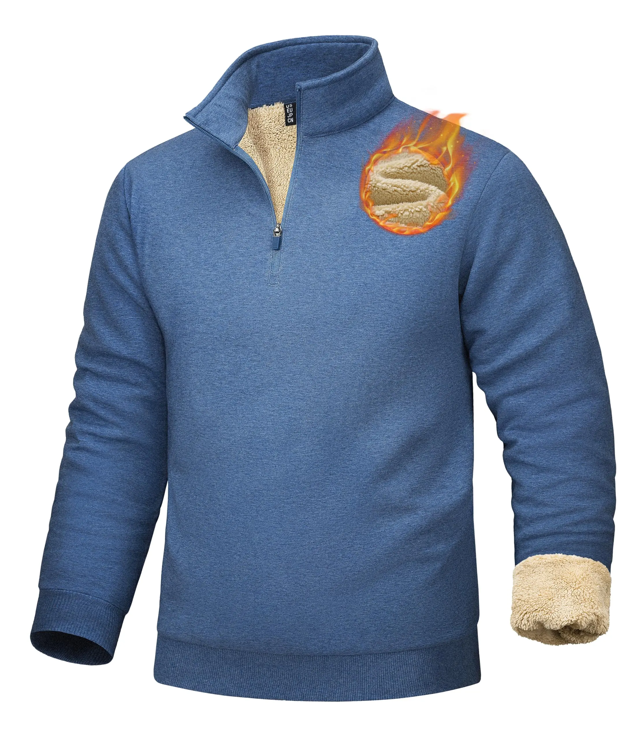 Men's Thick Smooth Long Sleeve Sherpa-Lined Quarter-Zip Heavyweight Fleece Pullover, Menswear Simple Winter Warm Sweatshirts for Sports & Outdoor Activities