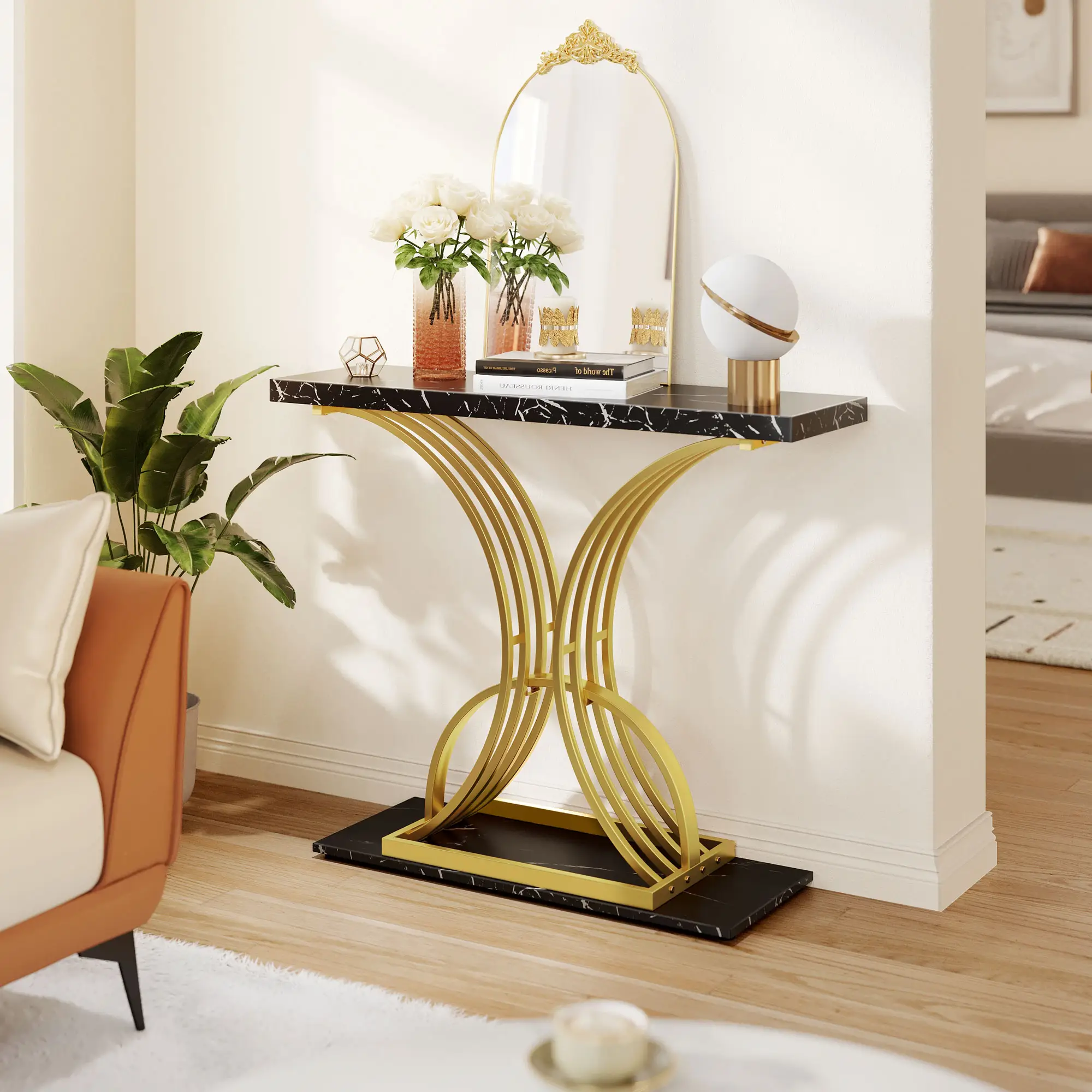 Yitahome Gold Console Table, Modern Sofa Table for Living Room, Hallway, 40 inch Narrow Entryway Table, Faux Marble