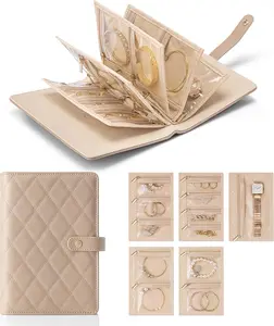 Travel Jewelry Organizer Case,Jewelry Storage Book Ring Binder with Clear Zipper Velvet Pouch Bag for Traveling,Rings,Necklace,Earrings,Bracelets,Brooches-Toffee