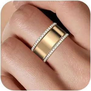 2-Pack 14K Gold Plated Stacking Rings, Cubic Zirconia Simulated Diamond Oura Stack Rings for Women