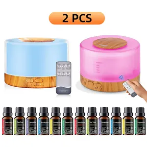 2PCS Aromatherapy Gift Set - 500ml Essential Oil Diffuser, 6 Oils, 7 Mood Lights, Auto Shut-Off, Ultra-Quiet Mist
