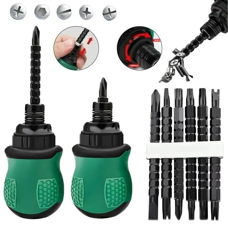 Multifunctional Mini Phillips Cross Screwdriver, Magnetic, Extendable Dual Purpose Household Short Handle Screwdriver, Replaceable Screwdriver Bits, Magnetic Screwdriver Tools