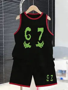 Summer Boys' Sports Set, Hulk Design, Casual Cartoon Print, Sleeveless Vest & Short Pants Two-Piece, Comfortable Breathable