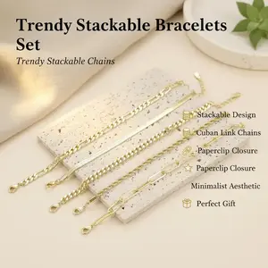 B 5Pcs Bracelets for Women , Jewelry Sets for Women Trendy Thin Dainty Stackable Cuban Link Paperclip Chain Bracelet Pack Fashion Accessories Gifts for Womens maximalist jewelry