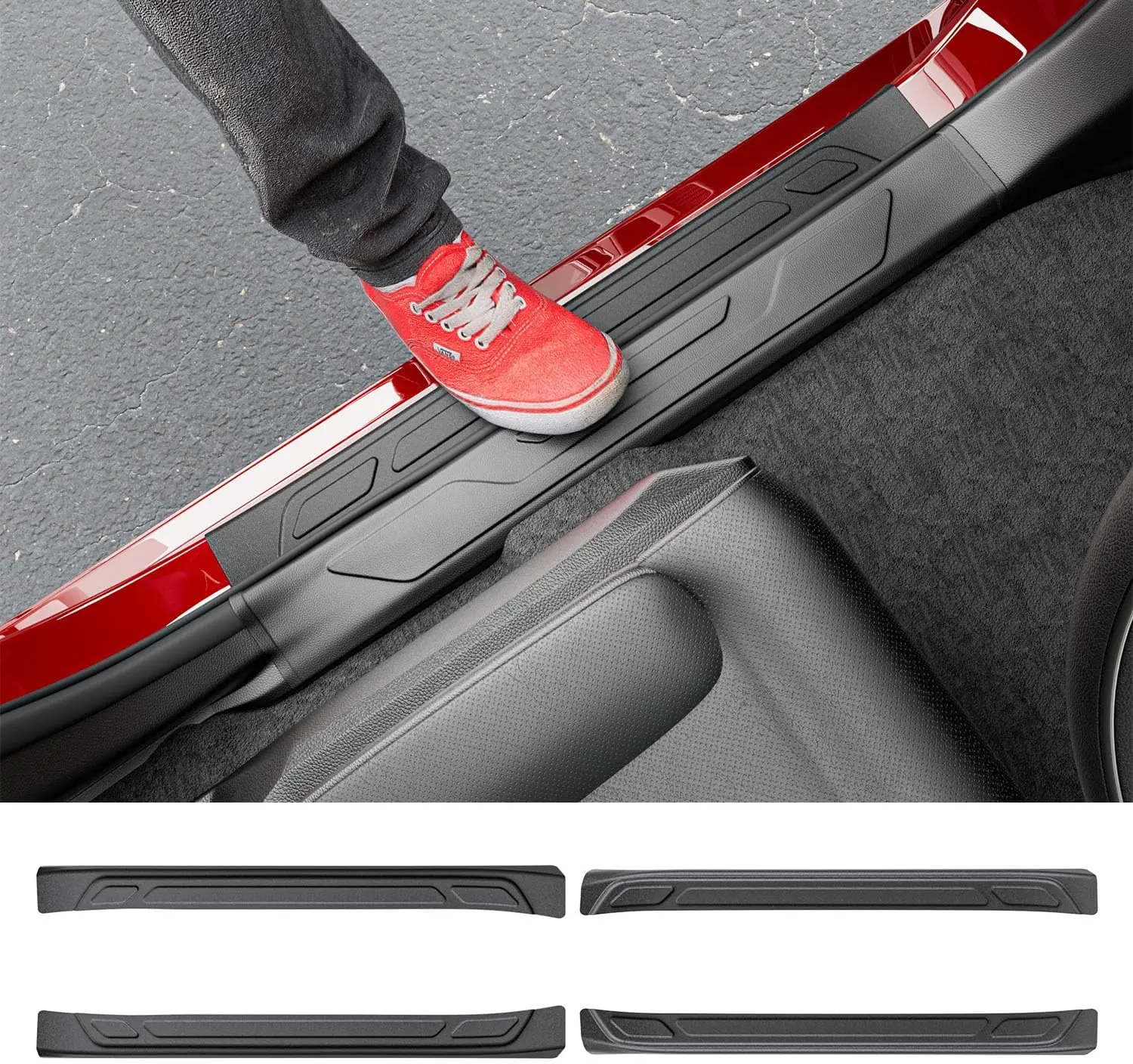 POWOQ Truck Exterior Door Sill Protector Set of 4, TPE Rubber Scuff Shield with Elevated Grip, Compatible with 2022-2026 Toyota Tundra Threshold Entry Guard Accessories