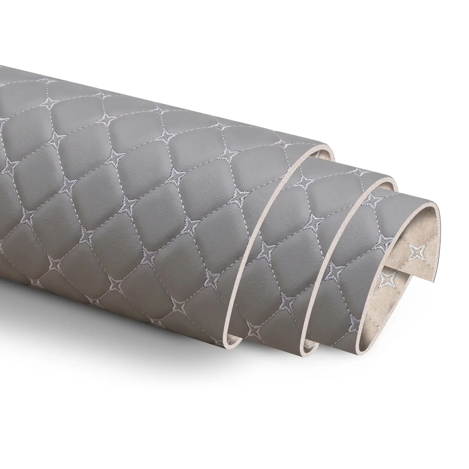 Gray Diamond Quilted PU Leather Upholstery Fabric, 6mm Foam Backed, for Car Seats, Door Panels & Headliners, Available in 1, 2 & 5 Yards