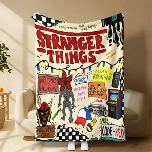 Countdown Sale! Stranger Things Season 5 and Collage Flannel Blanket,weighted blanket, Soft Warm Cozy, Iconic Characters and Demogorgon Art, Suitable for use in offices, sofas, and travel settings, etc，Gifts suitable for fans and friends.