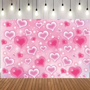 1PC,2D Flat Kawaii Pink Love Heart Shiny Background Cloth, Girl - heart - style Hanging Tapestry for Cross - border E - commerce Live Streaming. Ideal for Internet Celebrity Self - shooting,