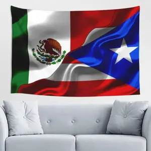 Custom Flag Print Tapestry Wall Hanging - 100% Polyester Synthetic Fabric, Hemmed Edges, Multi-Size, Cold & Machine Washable, Mexican & Puerto Rican Design Home Decor for Bedroom, Living Room