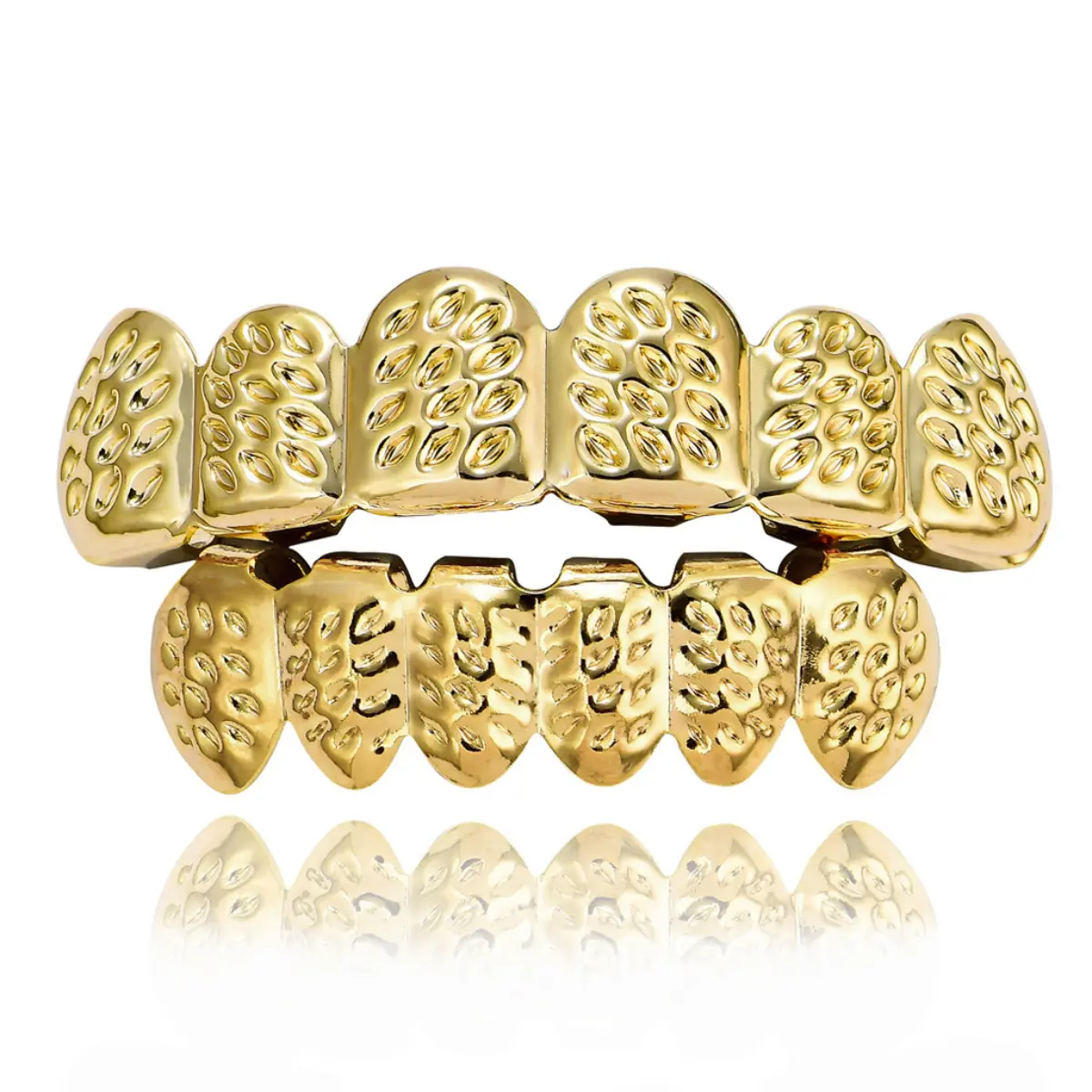 A Set of Plated Carved Pattern Hip Hop Tooth Socket Hiphop Popular Decoration Tooth Socket Teeth Grillz Dental Braces Oral Orthodontic Accessories Silicone