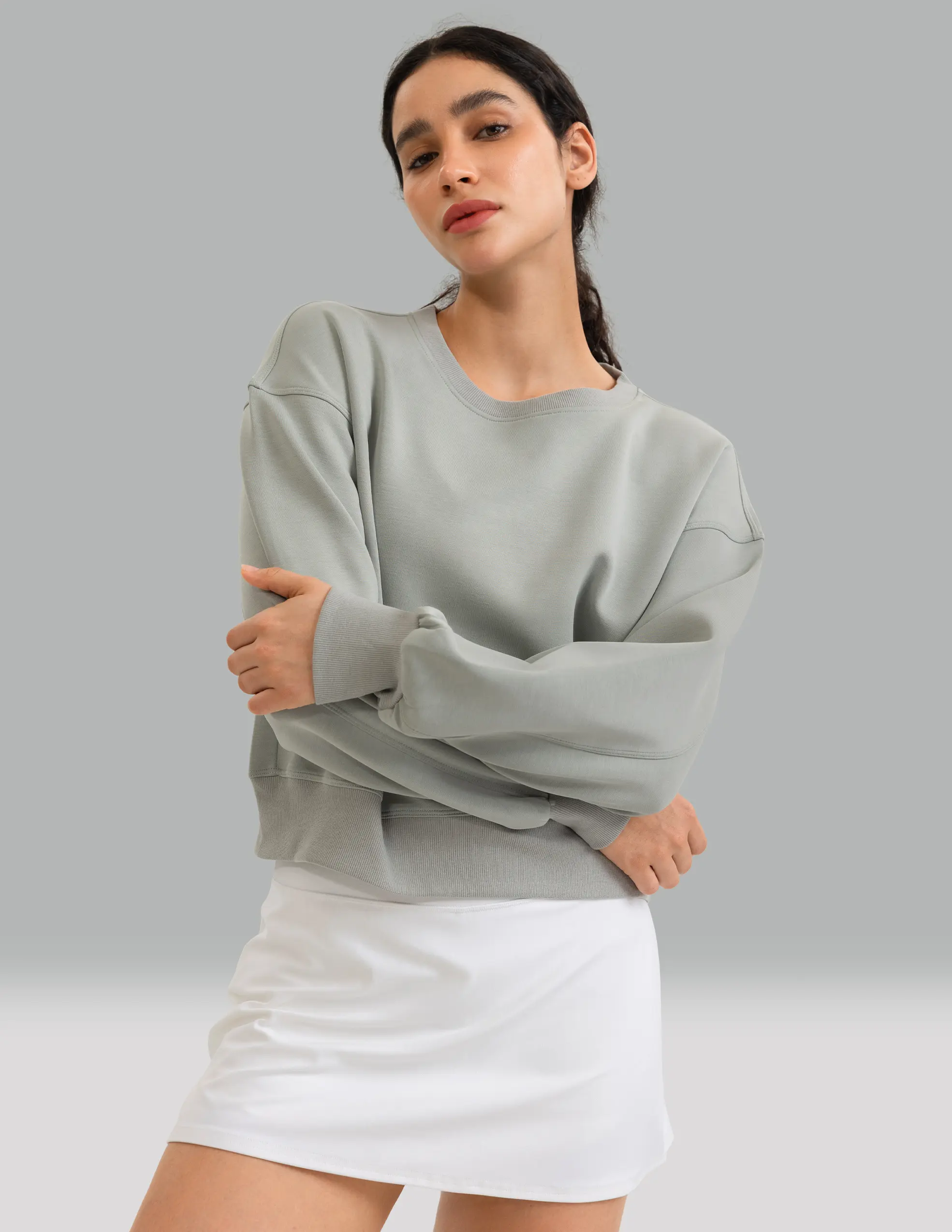 Colorfulkoala Sweatshirt, Vintage Washed Modal Fleece Crewneck Pullover with Thumb Holes for Fitness & Casual Daily Wear, Activewear Sweatshirts, Crew Neck Sportswear, Sports Tops