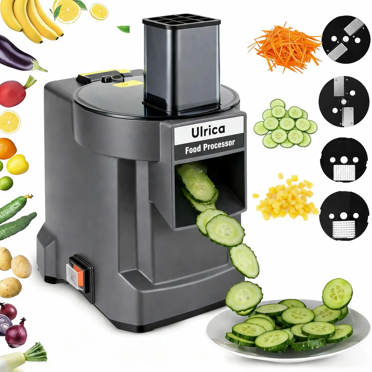 ULRICA 4-in-1 Electric Veggie Chopper Slicer: Multi-Functional Dicer Grater for Potato, Carrot & Onion