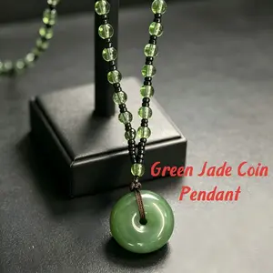 Chinese Green Jade Donut Coin Peace Buckle Pendant Oriental Spiritual Lucky Amulet Necklace Jewelry for Women Men