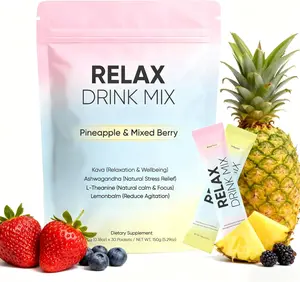 Relax Calming Drink, Natural Calm Powder Drink with L-Theanine, Ashwagandha and Kava, Sugar Free Calm Supplement for Relax & Natural Relieve Stress, Non GMO, Pineapple & Mixed Berry, 30 Packets (1)