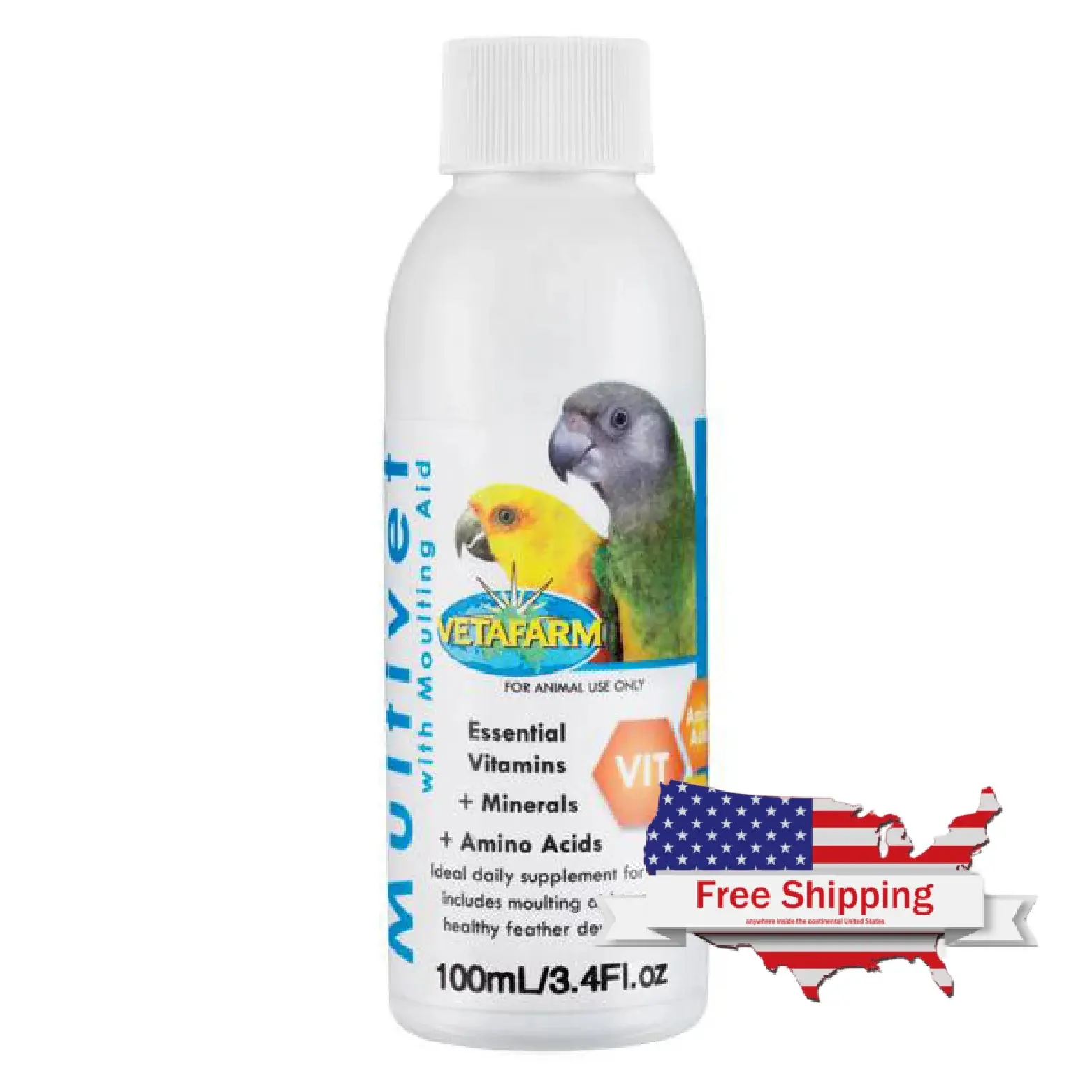 Vetafarm Multivet Liquid Bird Supplement (100ml) - Bird Healthcare Aid with Essential Vitamins, Minerals, Amino Acids for Aves' Healthy Plumage, Plumage Support