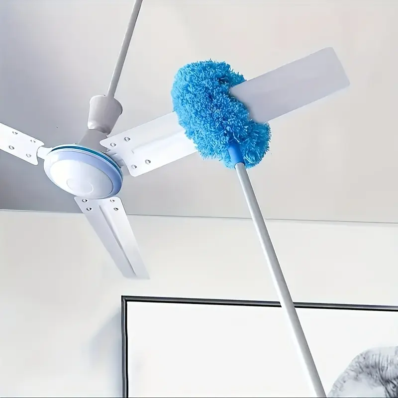 Microfiber Ceiling Fan Duster Tool - Long Handle, Dust-Locking, Reusable, Machine Washable Cleaning Brush for High Ceilings, Blue Set
