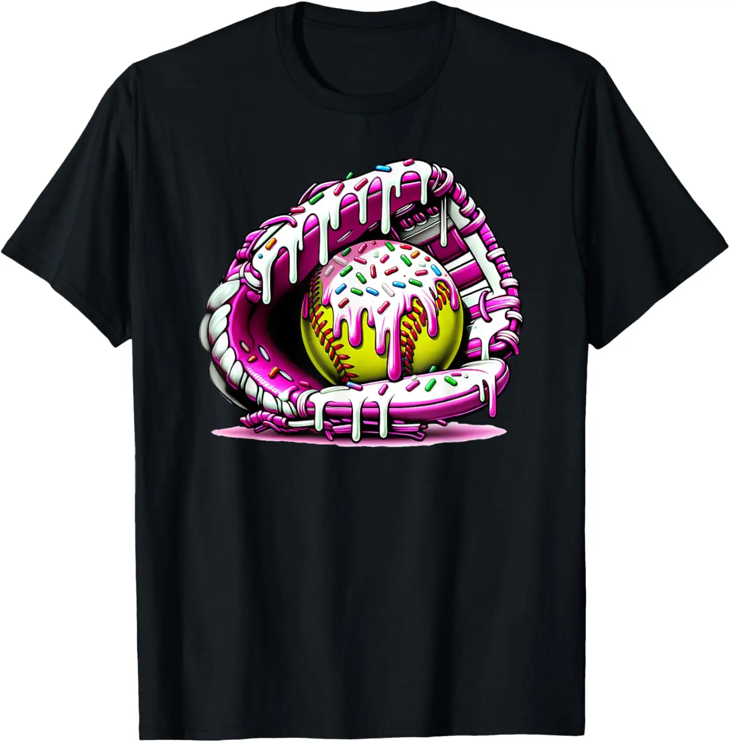 Graphic Short Sleeve T-Shirt with Softball Drip Ice Cream Print, Unisex 100% Breathable Cotton in an Oversized Loose-Fit, Top